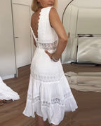 Witte kanten midi jurk met V-hals