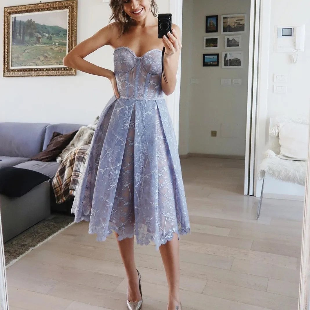 Strapless kant midi jurk met korsettop