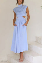 Midi zomerjurk met col en taille uitsparing