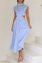 Midi zomerjurk met col en taille uitsparing