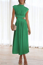 Midi zomerjurk met col en taille uitsparing