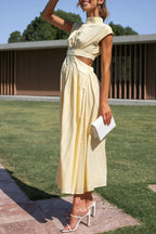 Midi zomerjurk met col en taille uitsparing
