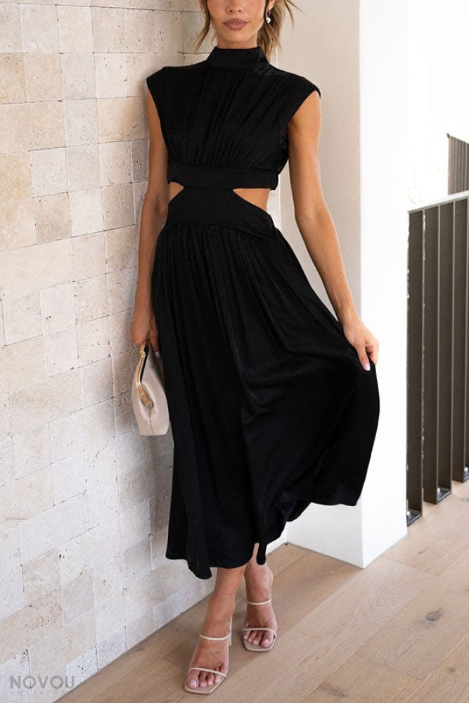 Midi zomerjurk met col en taille uitsparing