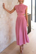 Midi zomerjurk met col en taille uitsparing