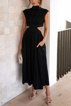 Midi zomerjurk met col en taille uitsparing