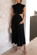 Midi zomerjurk met col en taille uitsparing
