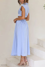 Midi zomerjurk met col en taille uitsparing — afbeelding 52