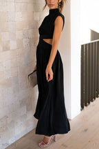 Midi zomerjurk met col en taille uitsparing