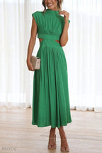 Midi zomerjurk met col en taille uitsparing
