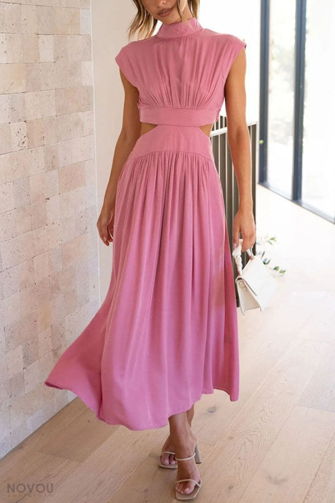 Midi zomerjurk met col en taille uitsparing