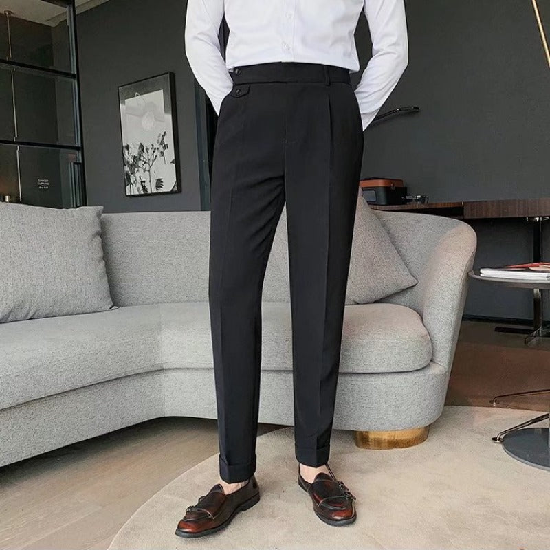 Emil | Herenpantalon met hoge taille, plooien en omslagen