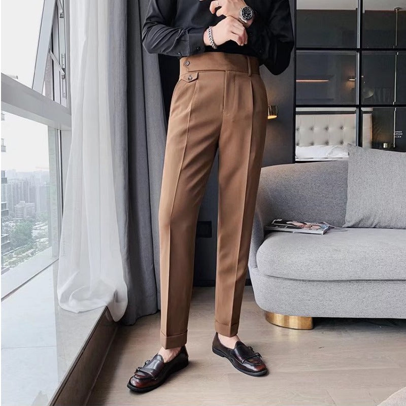 Emil | Herenpantalon met hoge taille, plooien en omslagen