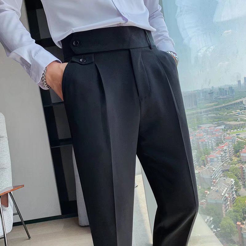 Emil | Herenpantalon met hoge taille, plooien en omslagen