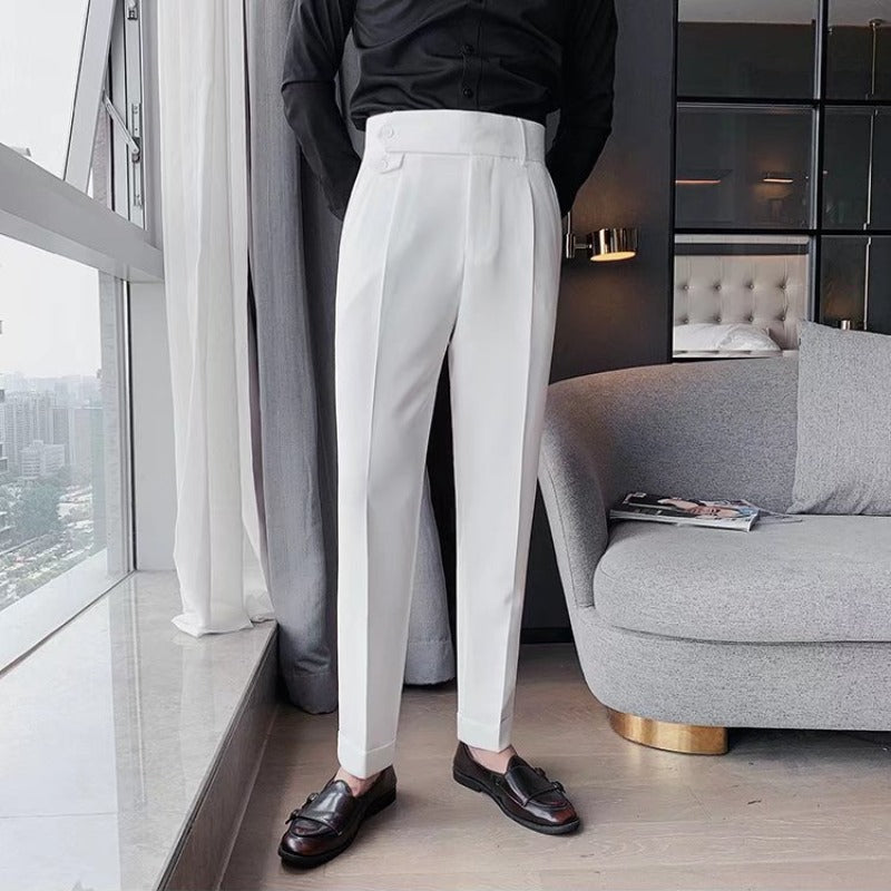 Emil | Herenpantalon met hoge taille, plooien en omslagen