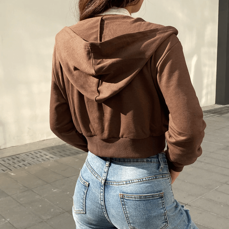 Figuurlijke dames cropped zip-up hoodie met capuchon