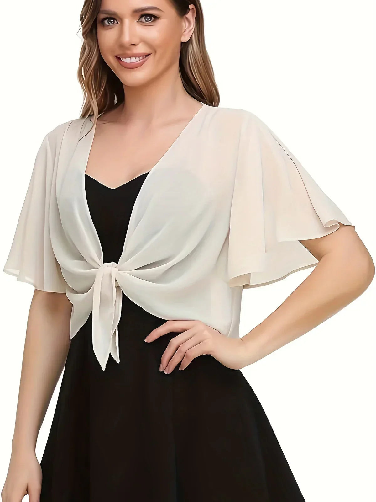 Blouse met V-hals en strikband