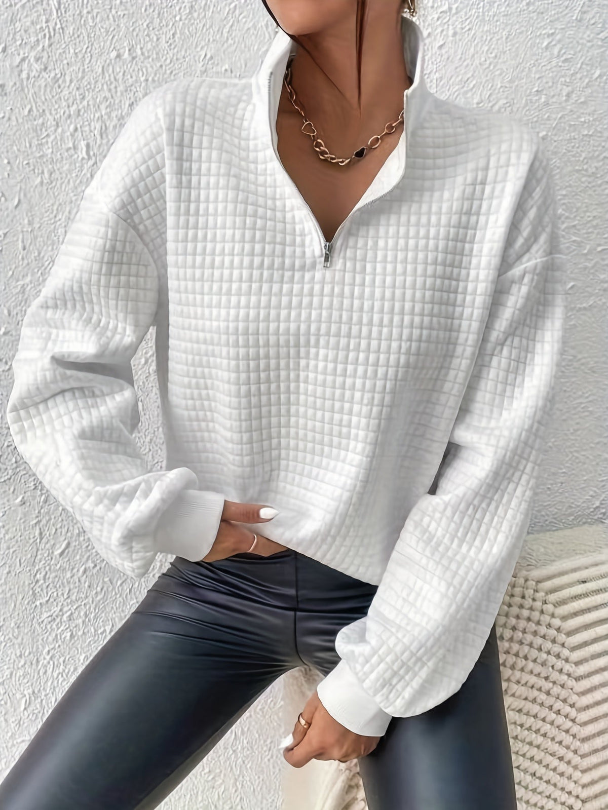 Pullover met wafelstructuur en kwartrits