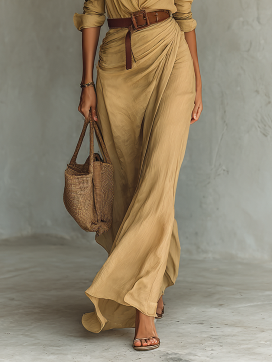 Naomi | Lange polyester jurk met reverskraag
