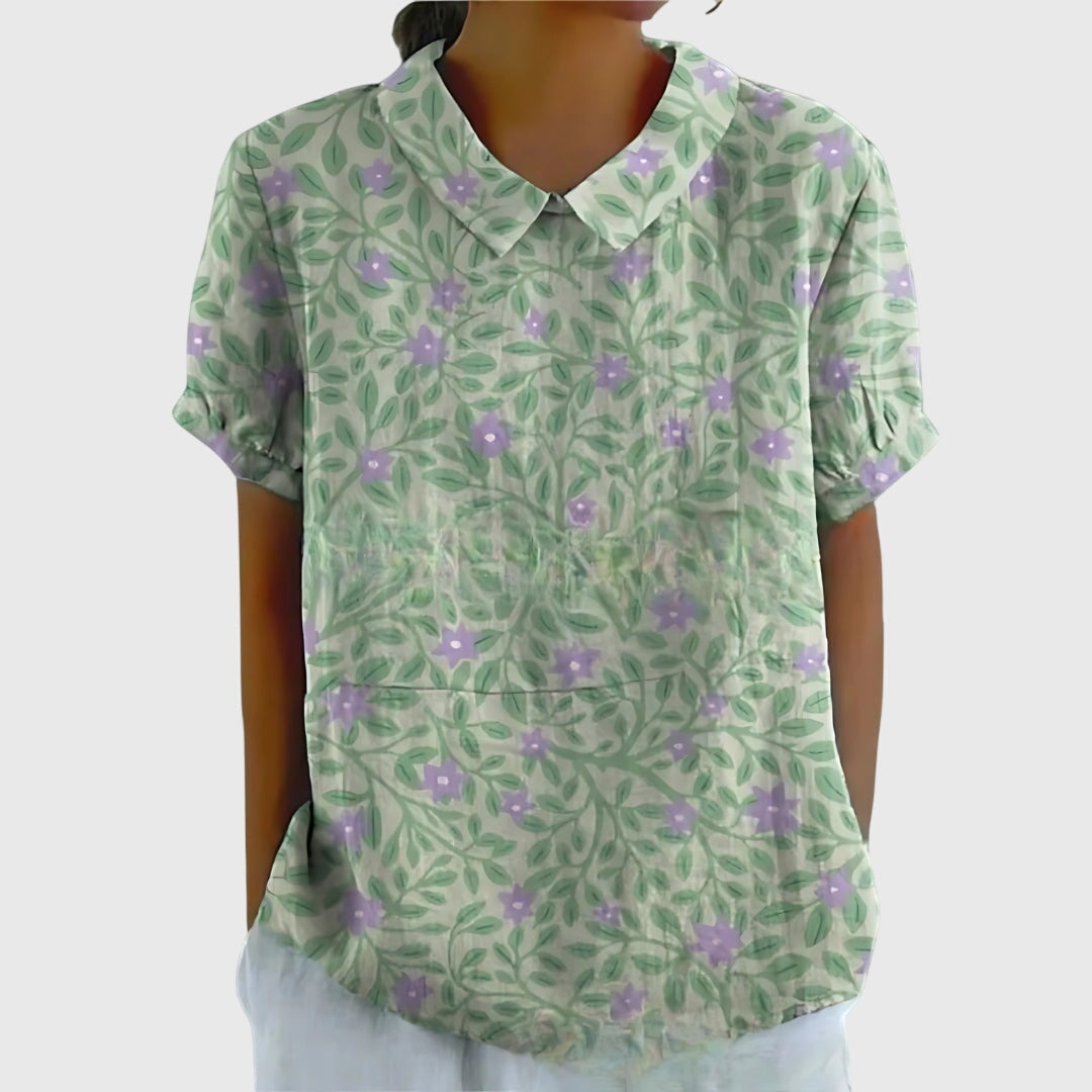 Lidwina | Lichte damesblouse met bloemenprint en korte mouwen