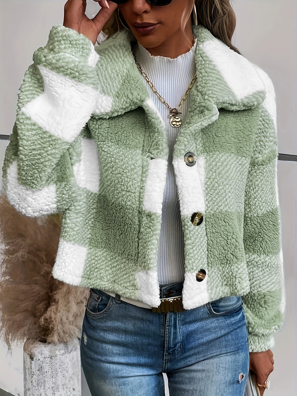 Geruite teddyjas met knoopsluiting