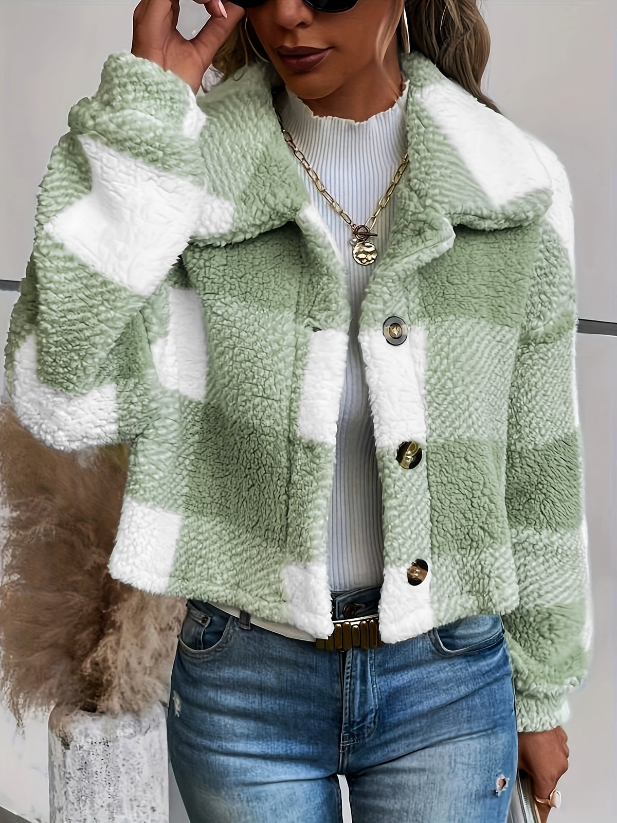 Geruite teddyjas met knoopsluiting