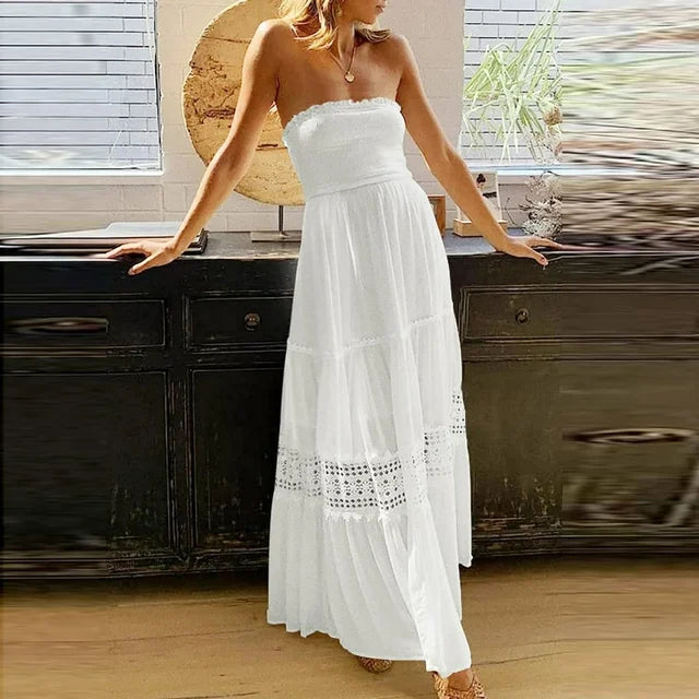 Off-Shoulder maxi-jurk met kanten details