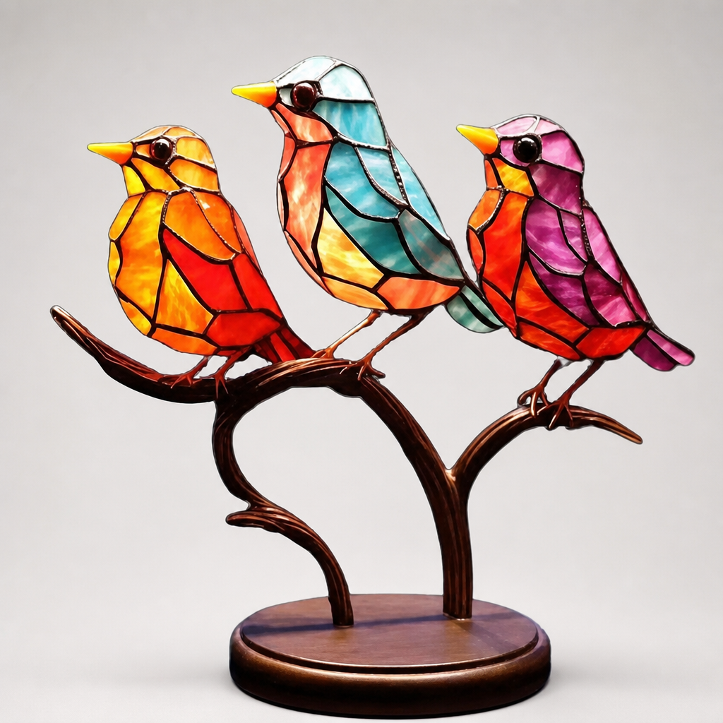 Decoratieve vogels op tak – handgemaakt beeld