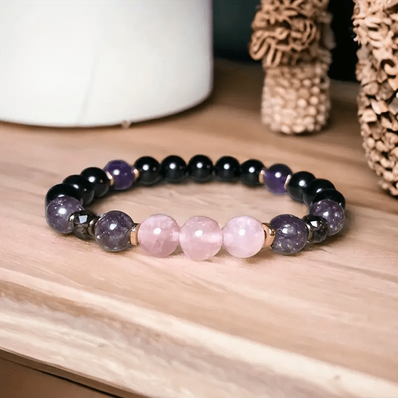 8mm rozenkwarts obsidiaan amethist kralenarmband