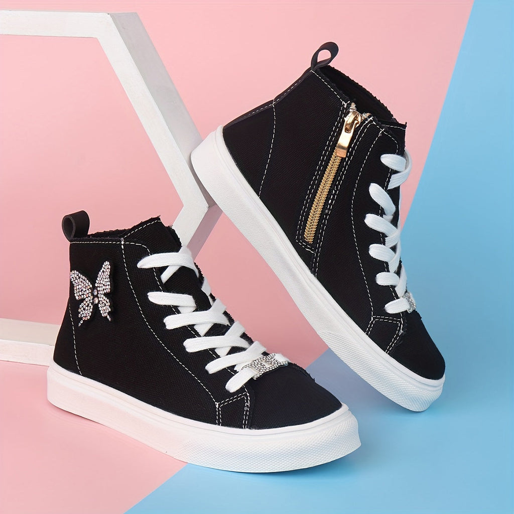 Hoge canvas kindersneakers Lunel met vlinderstrik