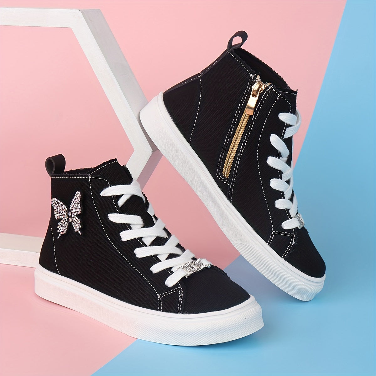 Hoge canvas kindersneakers Lunel met vlinderstrik