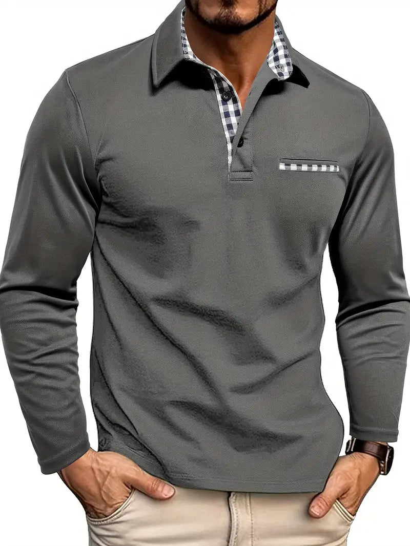 Sandro | Herenpolo met lange mouwen en geruite accenten