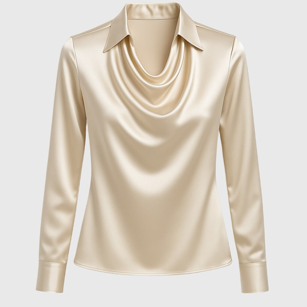 Elina | Glanzende damesblouse met geplooide halslijn