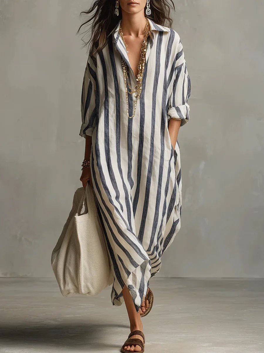 Mina | Oversized gestreepte linnen maxi-overhemdjurk