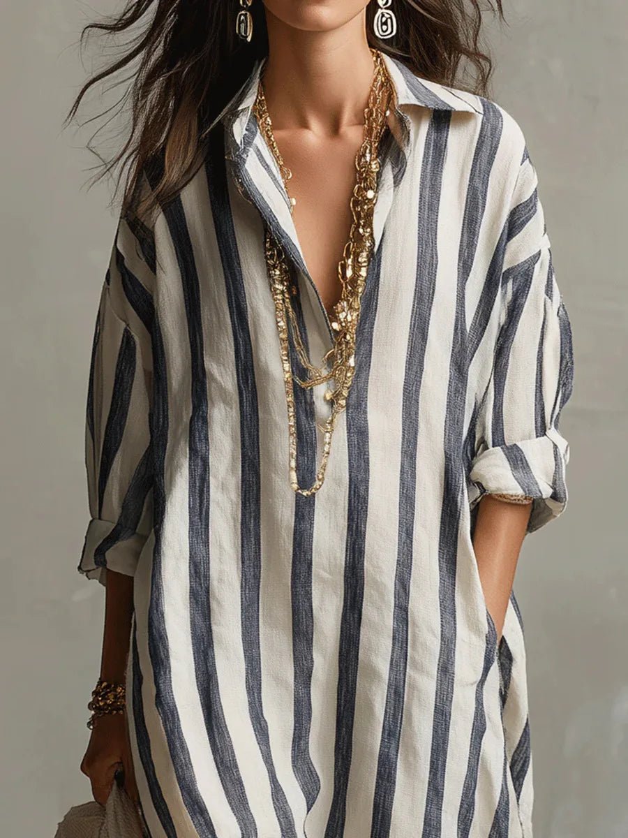 Mina | Oversized gestreepte linnen maxi-overhemdjurk