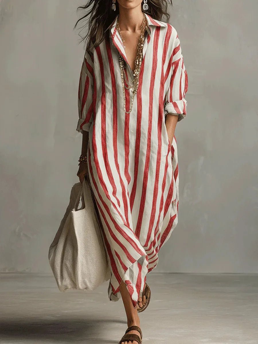 Mina | Oversized gestreepte linnen maxi-overhemdjurk