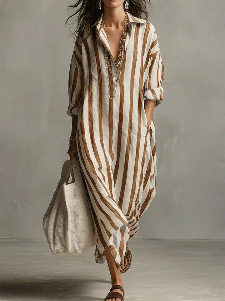 Mina | Oversized gestreepte linnen maxi-overhemdjurk