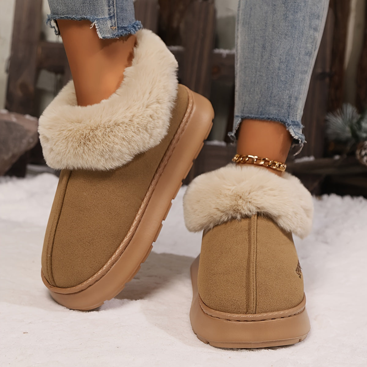 Warme pluche dames pantoffels met antislip zool