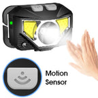 2-pack ultra-heldere oplaadbare LED hoofdlamp met beweegsensor
