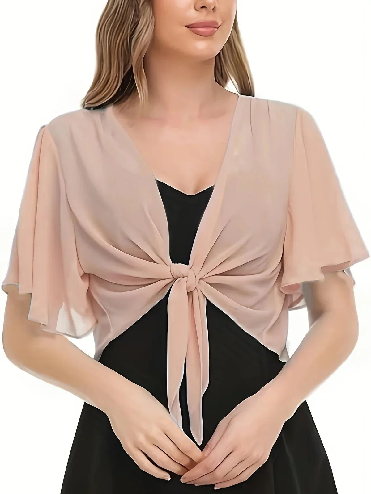 Blouse met V-hals en strikband