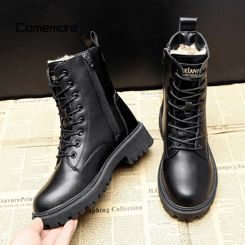 Zwarte leren dames winterboots