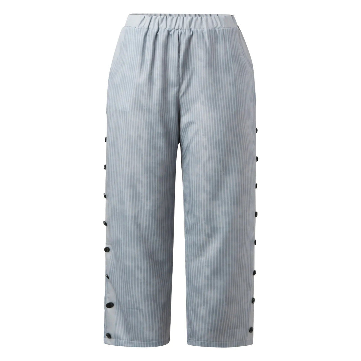 Gestreepte hoge taille damesbroek met decoratieve knopen