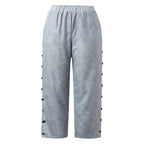Gestreepte hoge taille damesbroek met decoratieve knopen — afbeelding 12