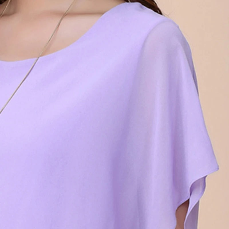 Dames chiffon blouse met ruche mouwen