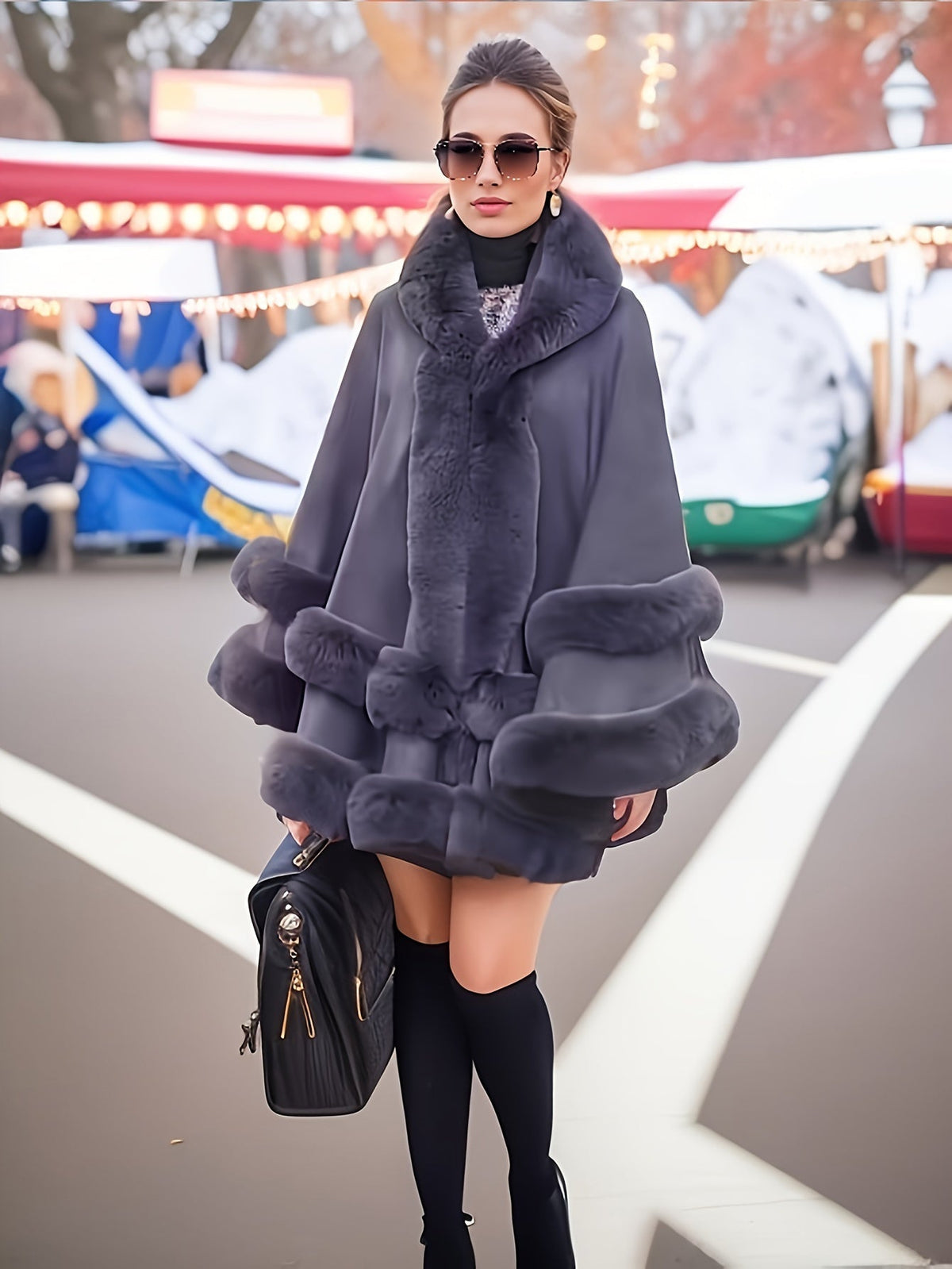 Oversized furry cape jas voor vrouwen