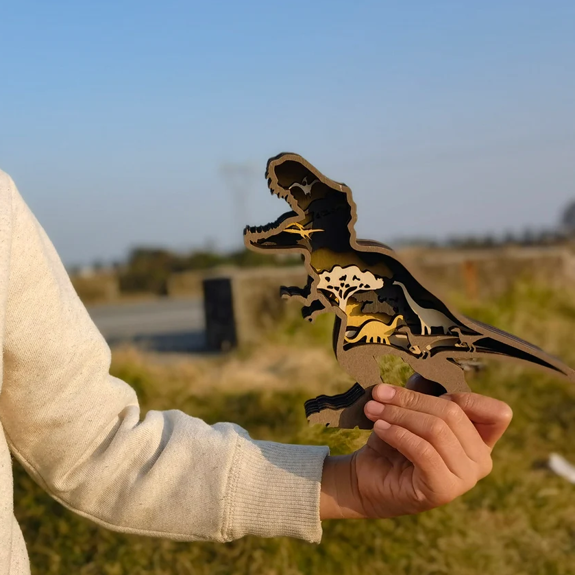 Houtgesneden 3D-dinosaurusornamenten