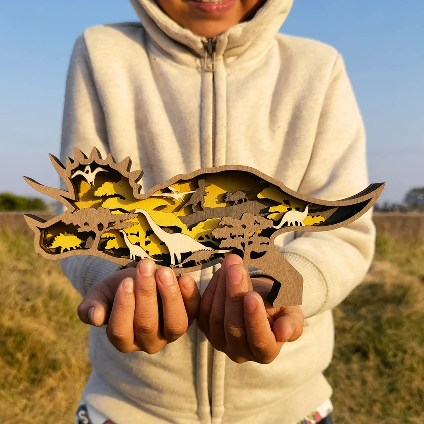 Houtgesneden 3D-dinosaurusornamenten — afbeelding 8