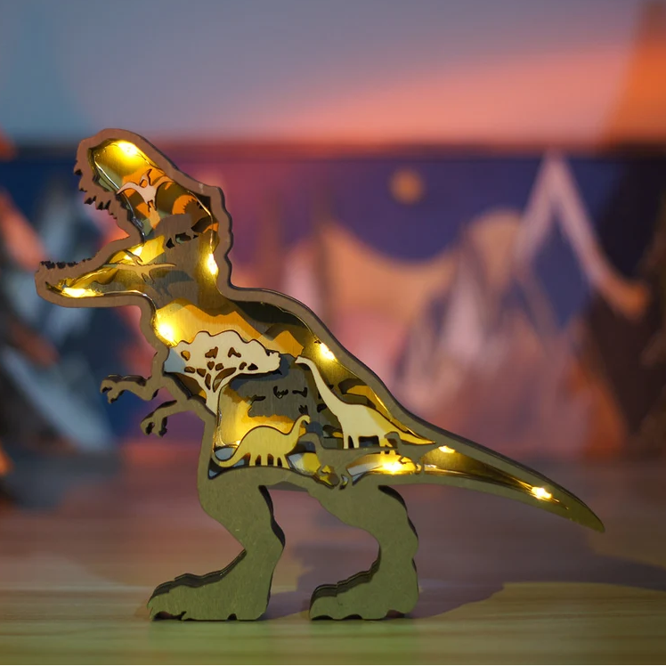 Houtgesneden 3D-dinosaurusornamenten