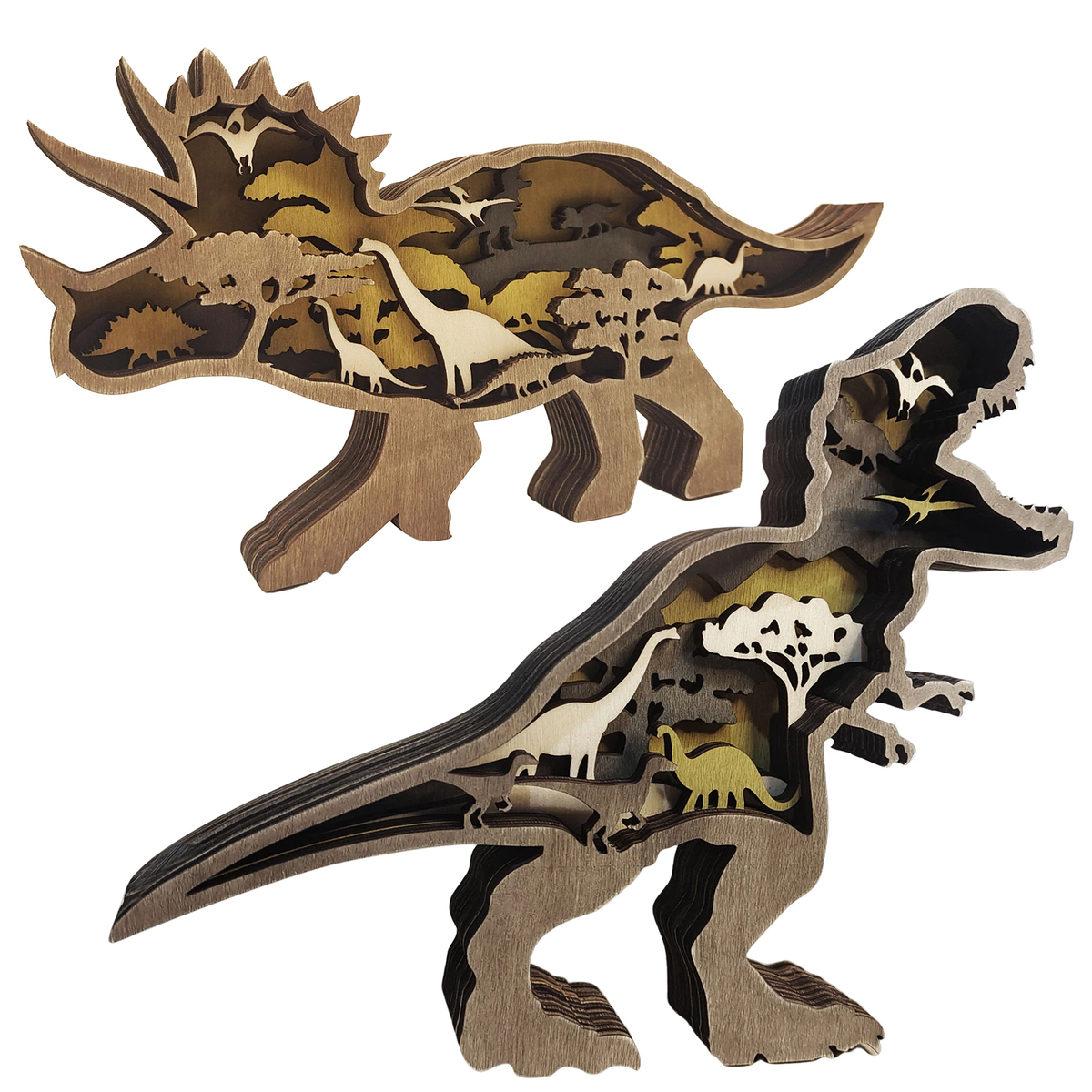 Houtgesneden 3D-dinosaurusornamenten