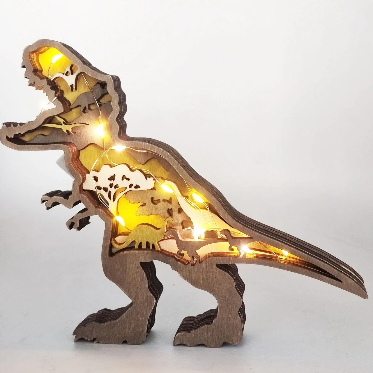 Houtgesneden 3D-dinosaurusornamenten