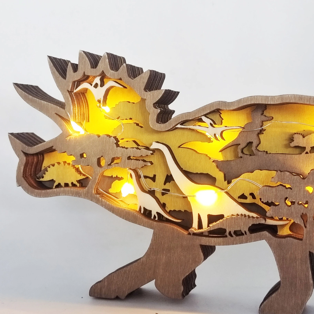 Houtgesneden 3D-dinosaurusornamenten